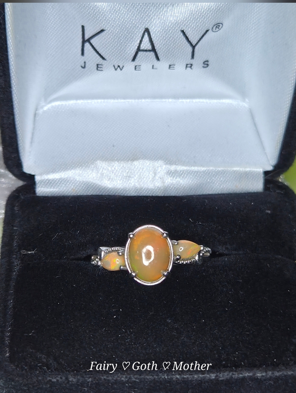 Kay Jewelers Rare Trinity 3 Stone Precious Fire Opal Ring